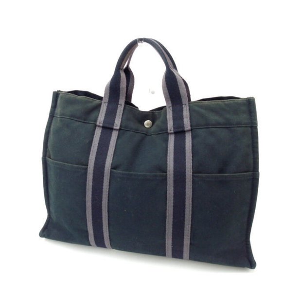 Hermes Tote bag Fourre Tout Black Grey Woman Authentic Used Y1078 - Picture 1 of 5